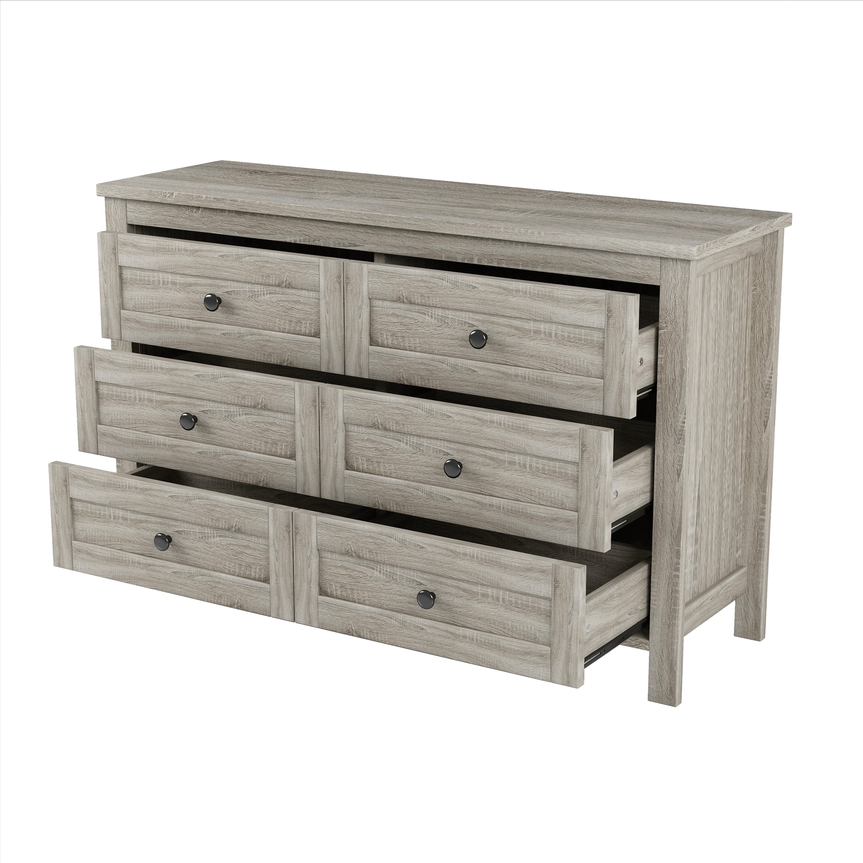 Retro Farmhouse Style Wooden Dresser with 6 Drawer, Storage Cabinet for Bedroom, Anitque Gray