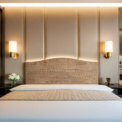 Elegant Brown King Size Headboard with Coastal Banana Leaf Weave Design