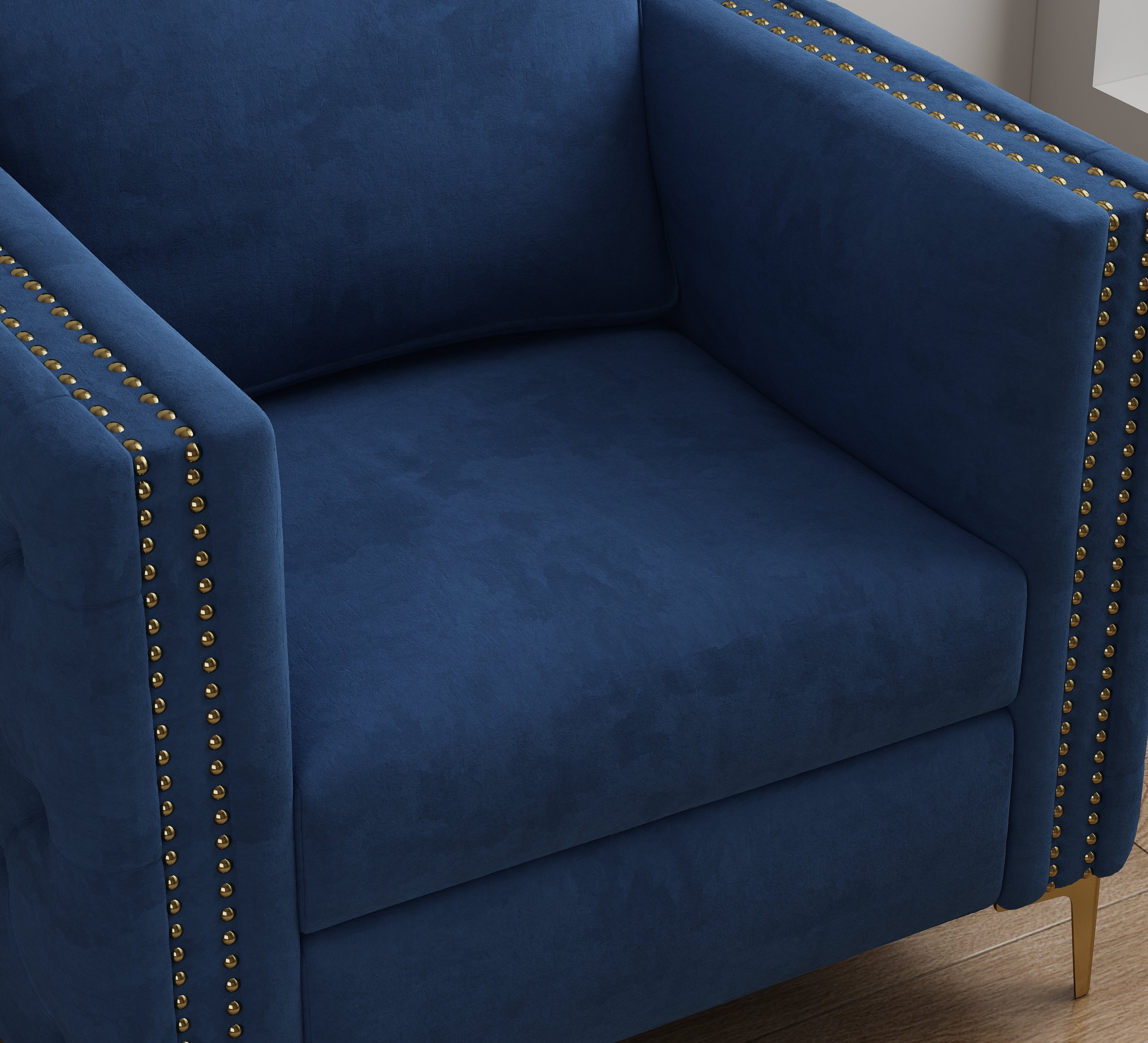 Accent Chair for Living Room Upholstered  Arm Chair with Metal Legs Navy Blue Velvet