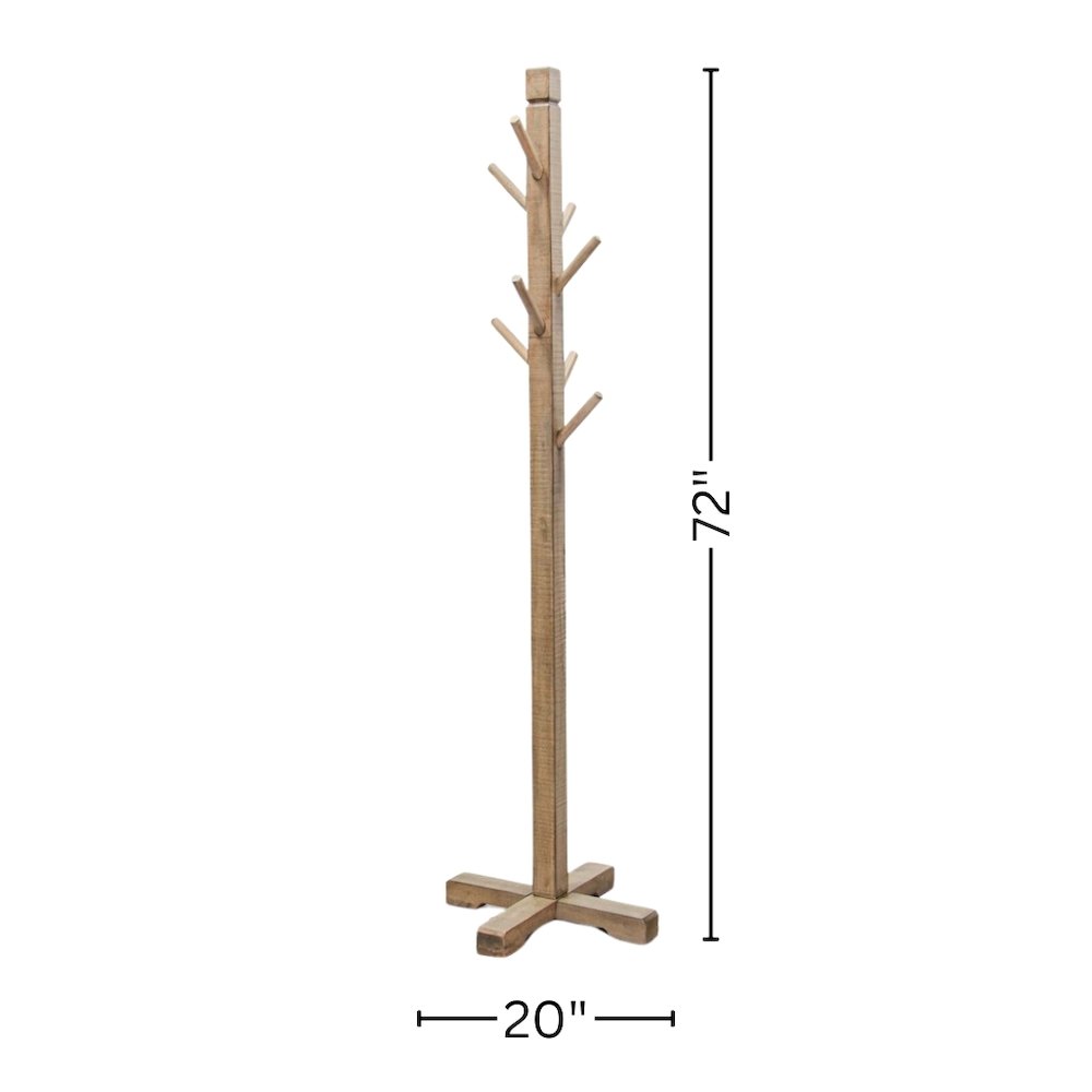 Beige Solid Wood Coat Rack Freestanding, 8-Prong Coat Tree with Hooks