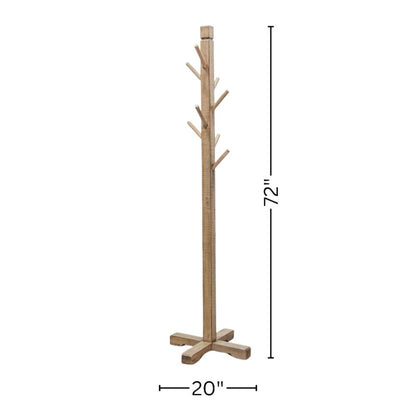 Beige Solid Wood Coat Rack Freestanding, 8-Prong Coat Tree with Hooks