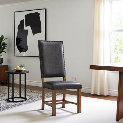 Brown Tall Back Upholstered Dining Chairs Set of 2 with Foam Cushion