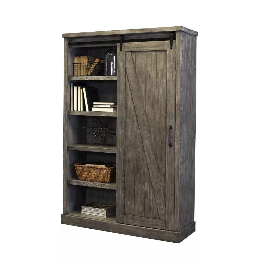 Avondale Rustic Barn Door Bookcase, Gray