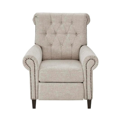 Beige Wingback Recliner Chair – Upholstered Push Back Accent Seat