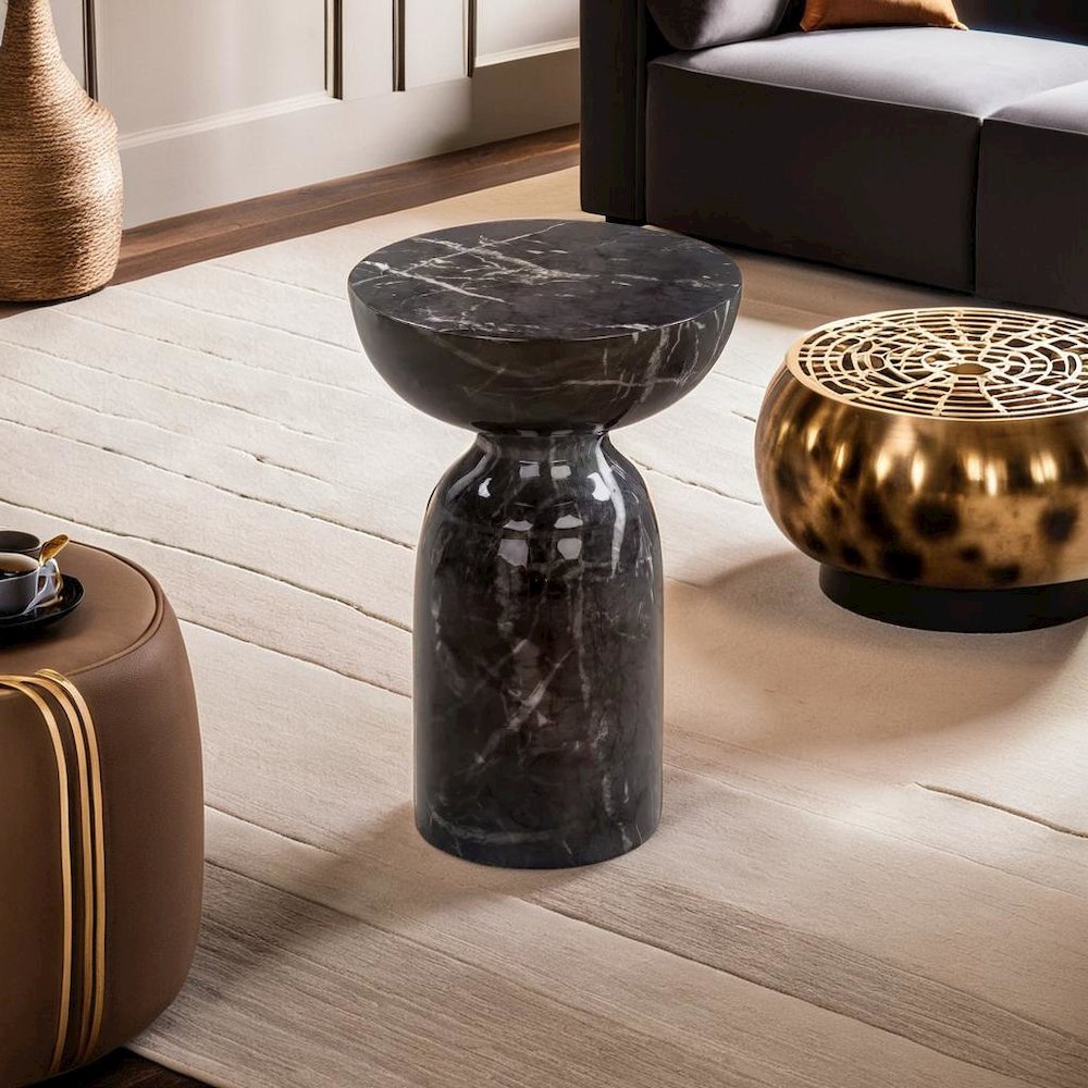 Elegant Black Marble Side Table with Durable Concrete Construction