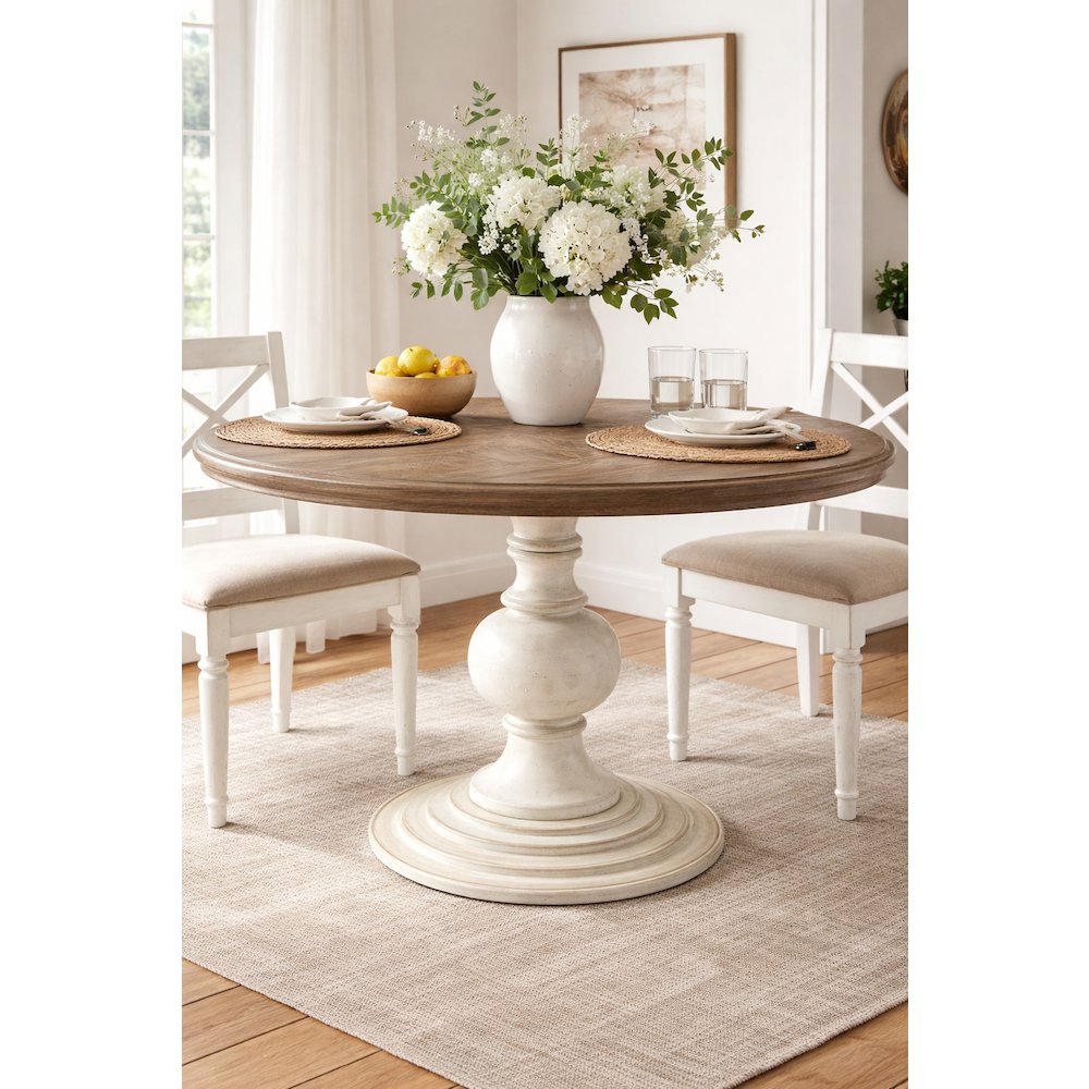 Brown Round Pedestal Dining Table with Wood Veneer and MDF Top