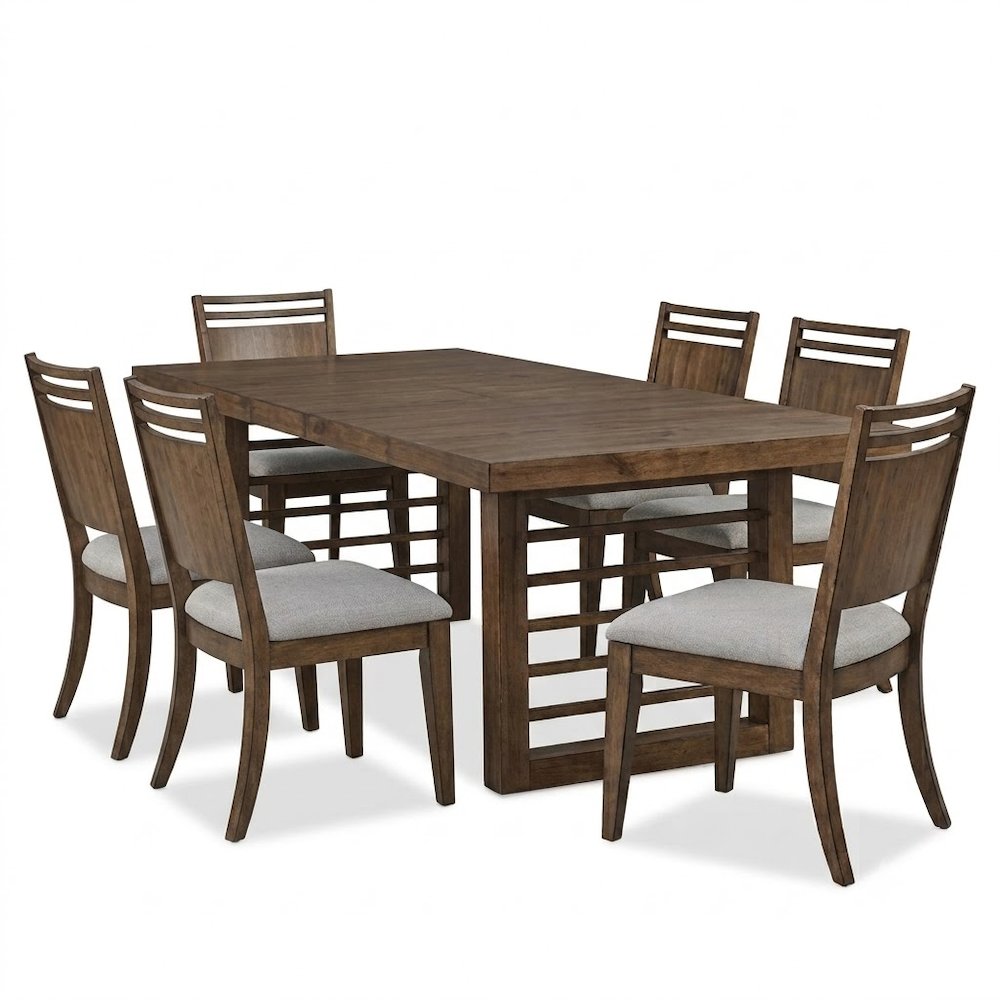 Shaker Lakes Opt 7 Piece Double Pedestal Table Set - 6 Panel Chairs, 18" Table