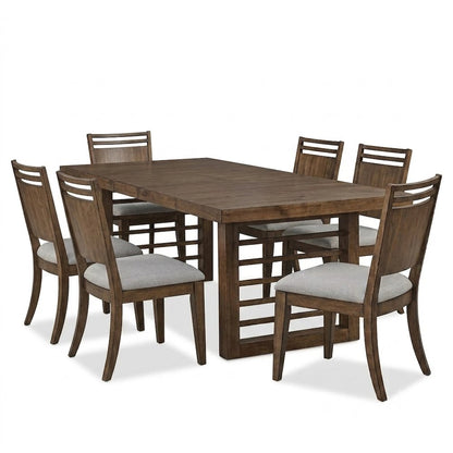 Shaker Lakes Opt 7 Piece Double Pedestal Table Set - 6 Panel Chairs, 18" Table