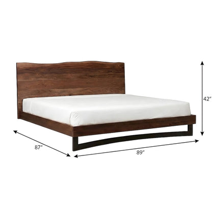 Solid Acacia King Platform Bed with Live-Edge Headboard and Iron Legs