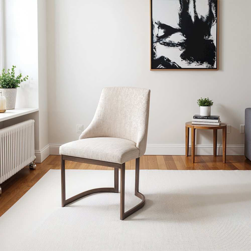 Set of 2 Beige Dining Chairs with Metal Frame and Upholstered Seat