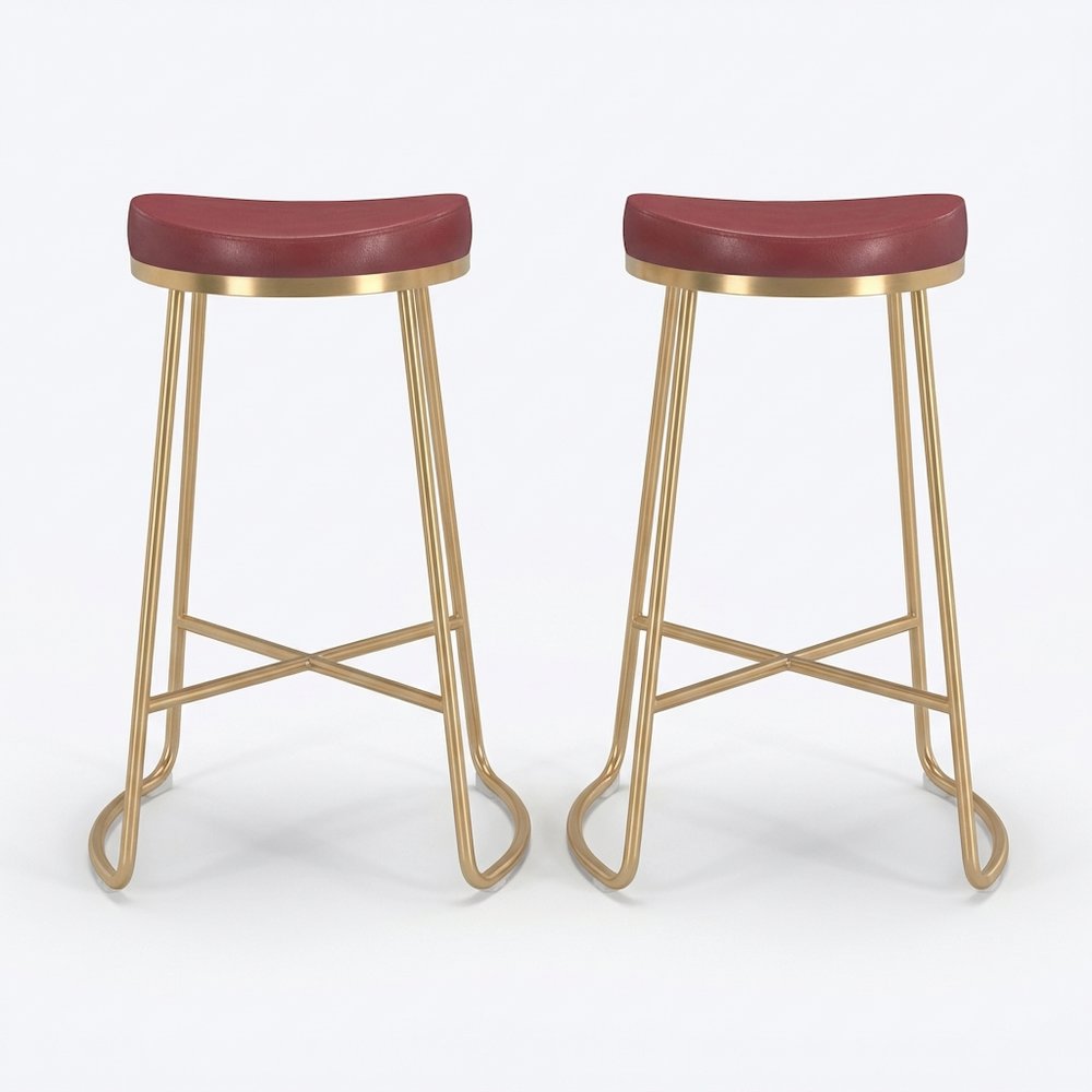 Burgundy Counter Stools Set of 2 with Plywood Frames and Upholstered Seats