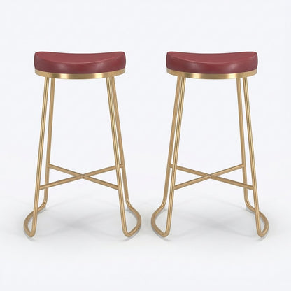 Burgundy Counter Stools Set of 2 with Plywood Frames and Upholstered Seats