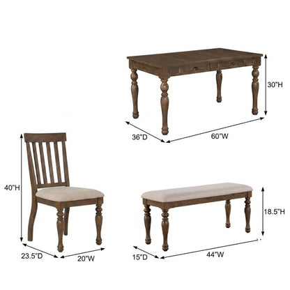 Wood Dining Table Set for 6 with Upholstered Chairs, Kitchen Table Set, Brown