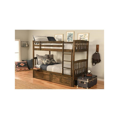 Claire Twin Wood Bunk Bed with Storage in Brown-Mattresses Not Included
