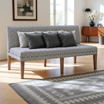Brown Upholstered Dining Settee with Back Support