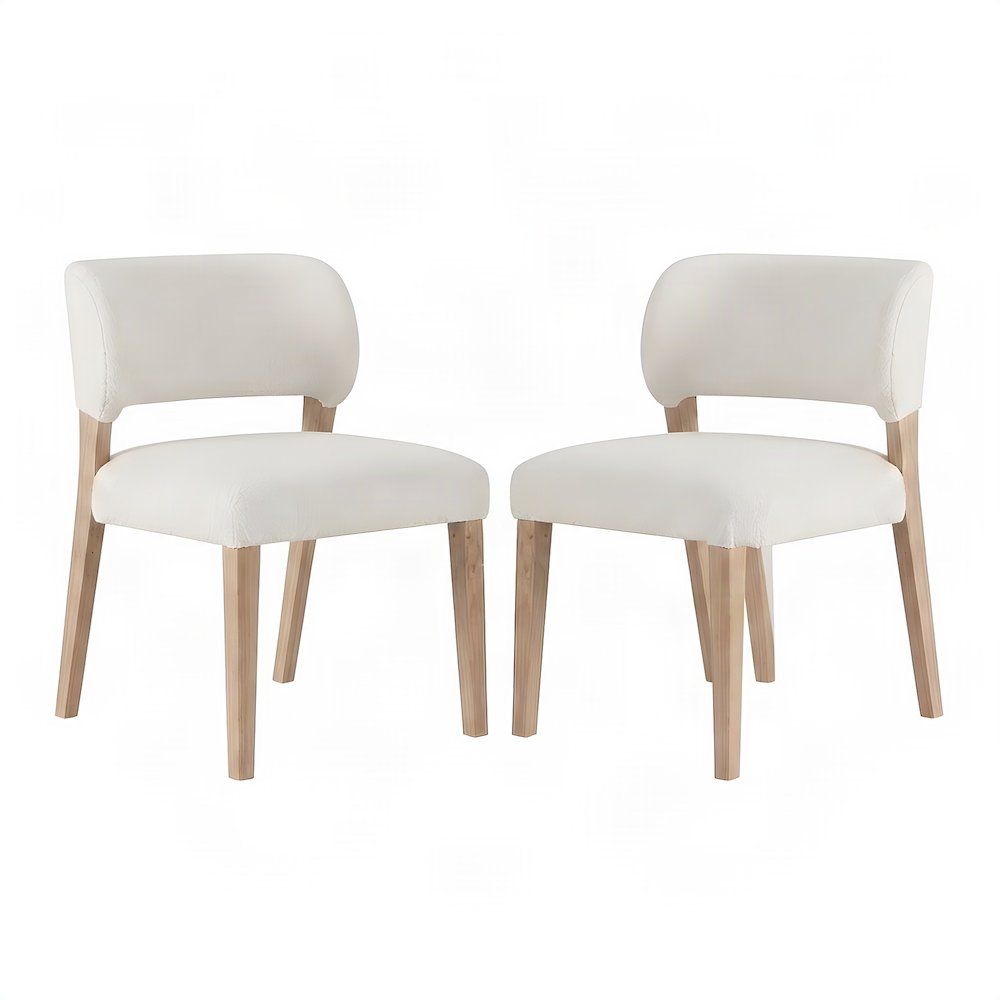 Polyester-Upholstered Accent Side Chair with Curved Back, Set of 2, White Oak