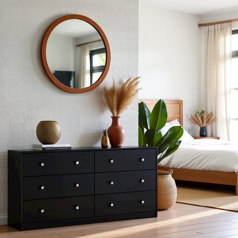 Furnifact Black Dresser for Bedroom – Modern 6 Drawer Dresser with Spacious Storage – Sleek Black Dresser and Bedroom Dresser for Clothes and Essentials