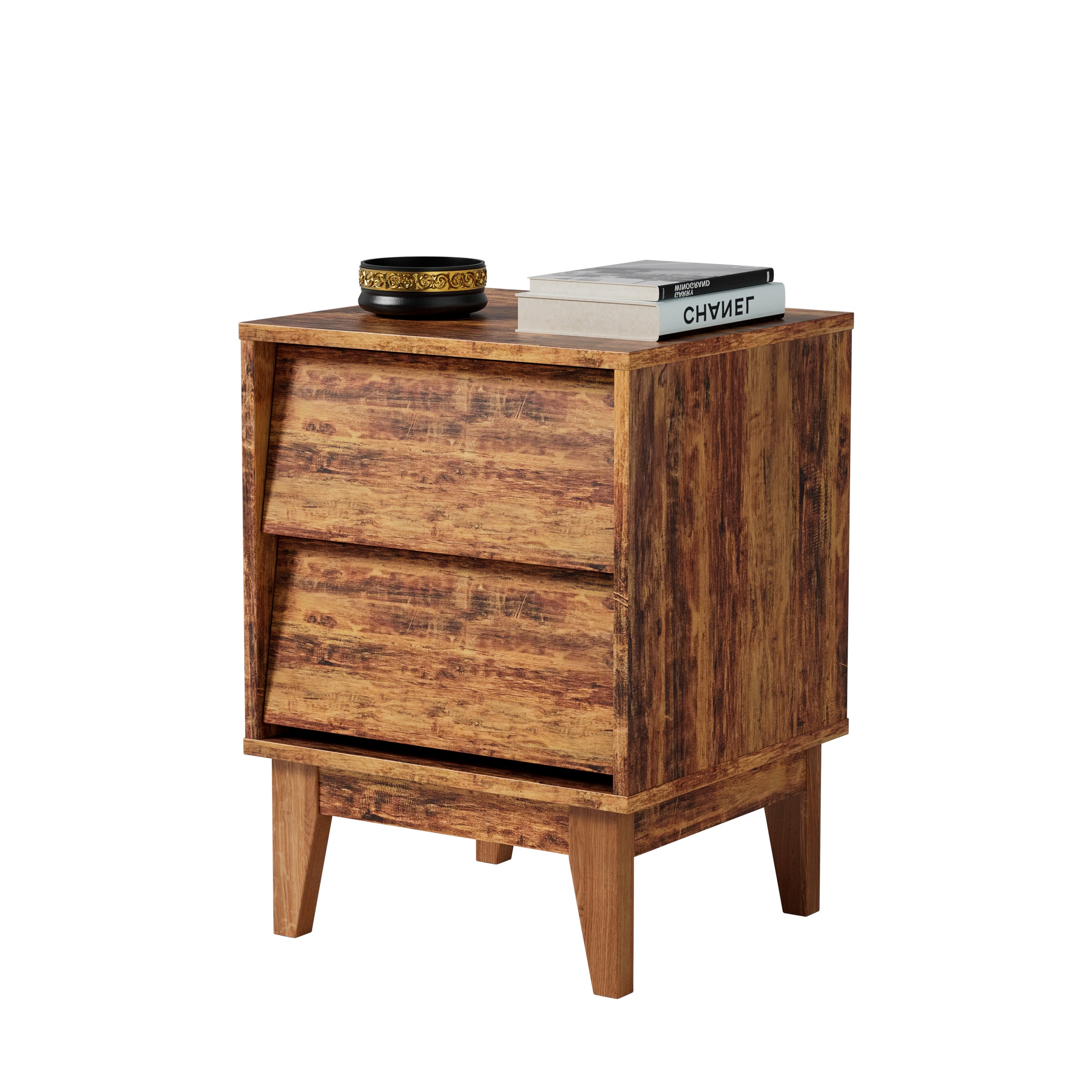 2 Set Nightstands Features Vintage-style and Bevel Design, Made of MDF, Mid Century Modern Nightstand, Night Stand for Bedroom