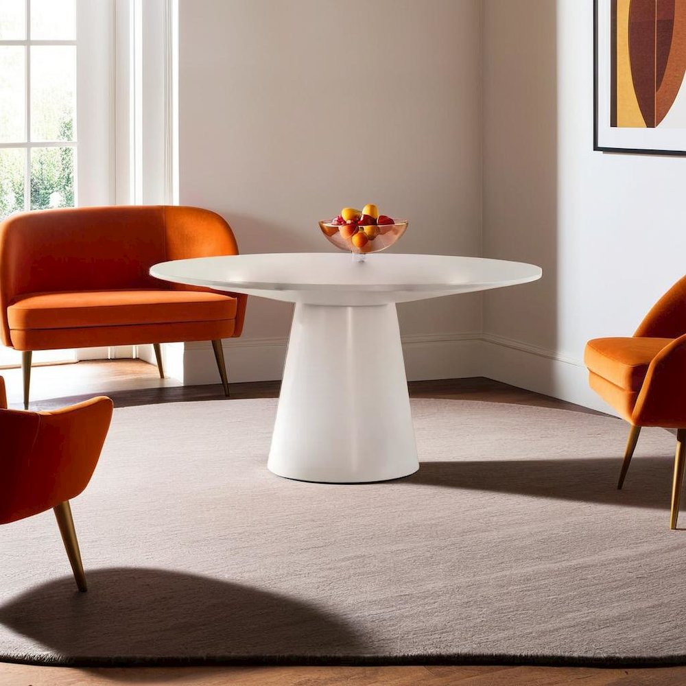 Contemporary Round Dining Table in White Finish for Modern Dining Spaces