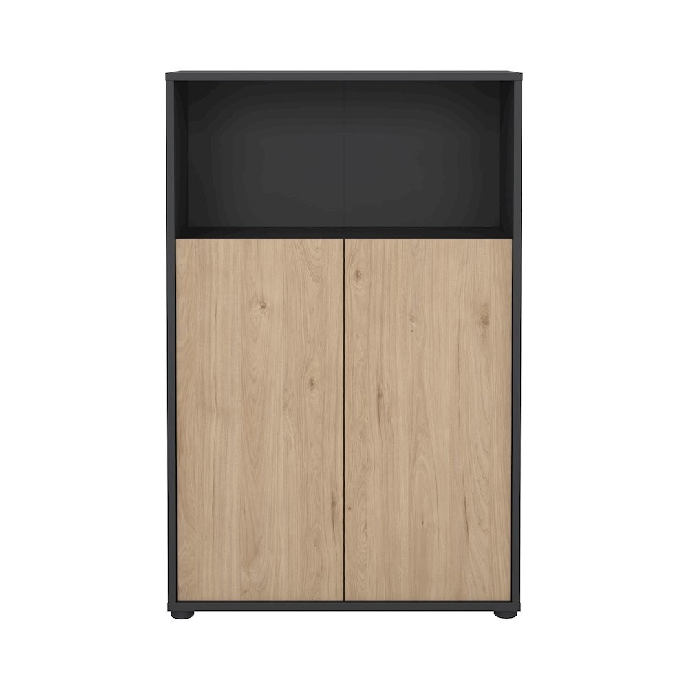 Gray Bookcase with 3 Shelves and 2 Doors for Home or Office Storage
