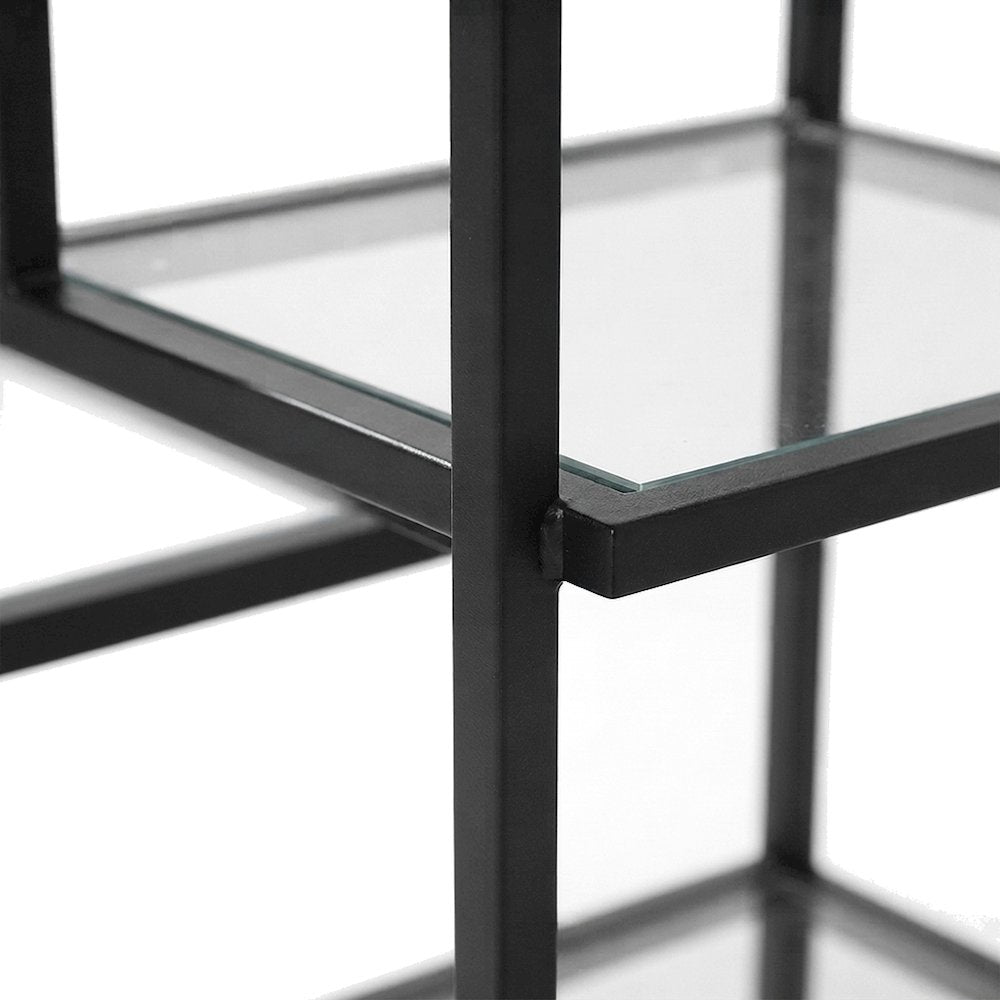 Steel Etagere Set with Tempered Glass Shelves, Matte Black, Set of 2