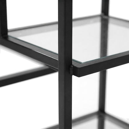 Steel Etagere Set with Tempered Glass Shelves, Matte Black, Set of 2