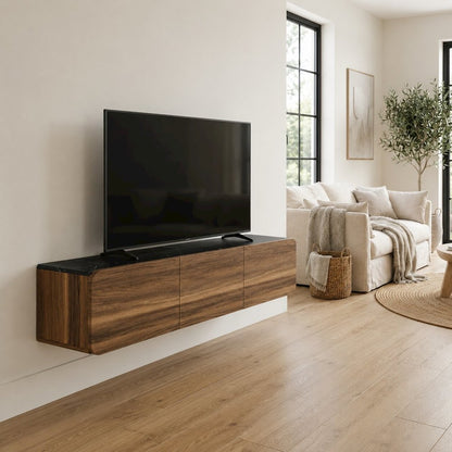 Walnut Wall Mount TV Stand for Up to 80 Inch Screens and Indoor Use