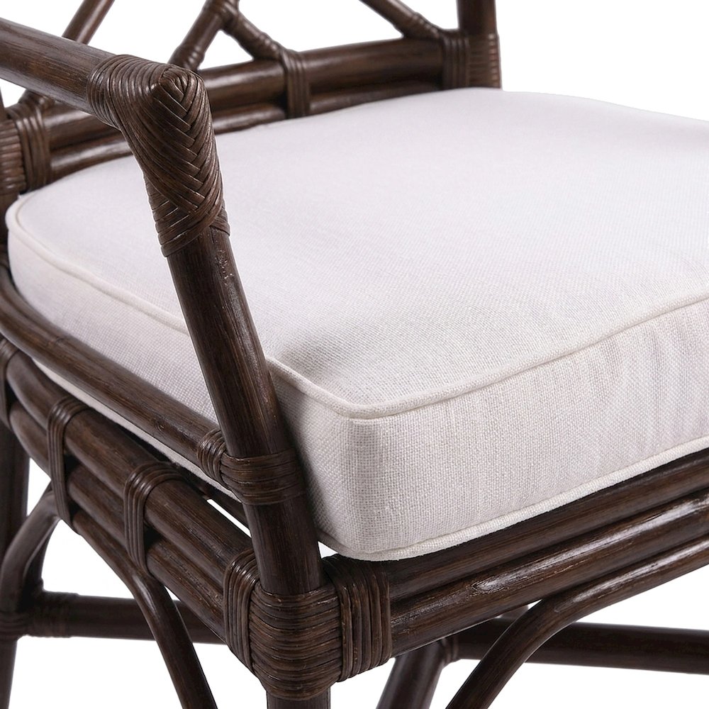 Fabric Upholstered Rattan Armchair with Chippendale Shield Back, Paloma Brown