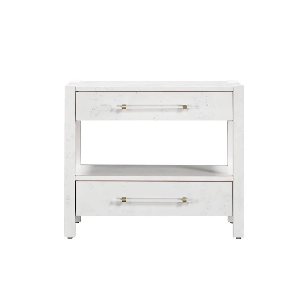 White Burl Wood Nightstand with 22-Inch Height and Modern Design