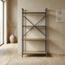 Antique Oak And Gray Bookshelf With Modern Storage Design
