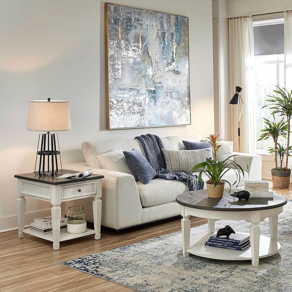 Allyson Park Drawer End Table in Wirebrushed White w/ Charcoal Top