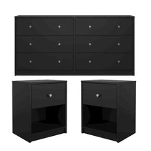 3-Piece Black Bedroom Set with Double Dresser and Nightstands