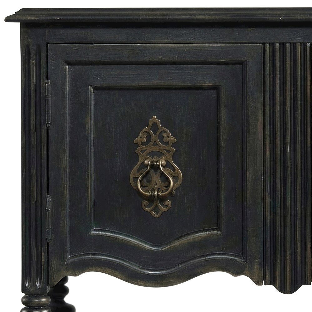 Birch Veneer Storage Chest with Distressed-Finish Detail for Entryway, Black