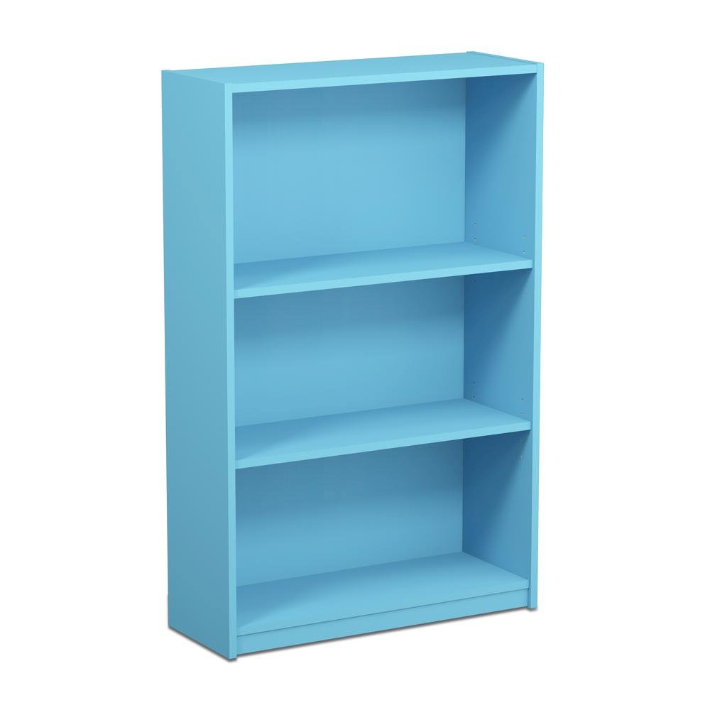 Light Blue 3-Tier Adjustable Shelf Bookcase with Wooden Construction