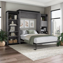 Queen Murphy Bed with Shelves and Storage Cabinet with Fold-Out Desk (126W)