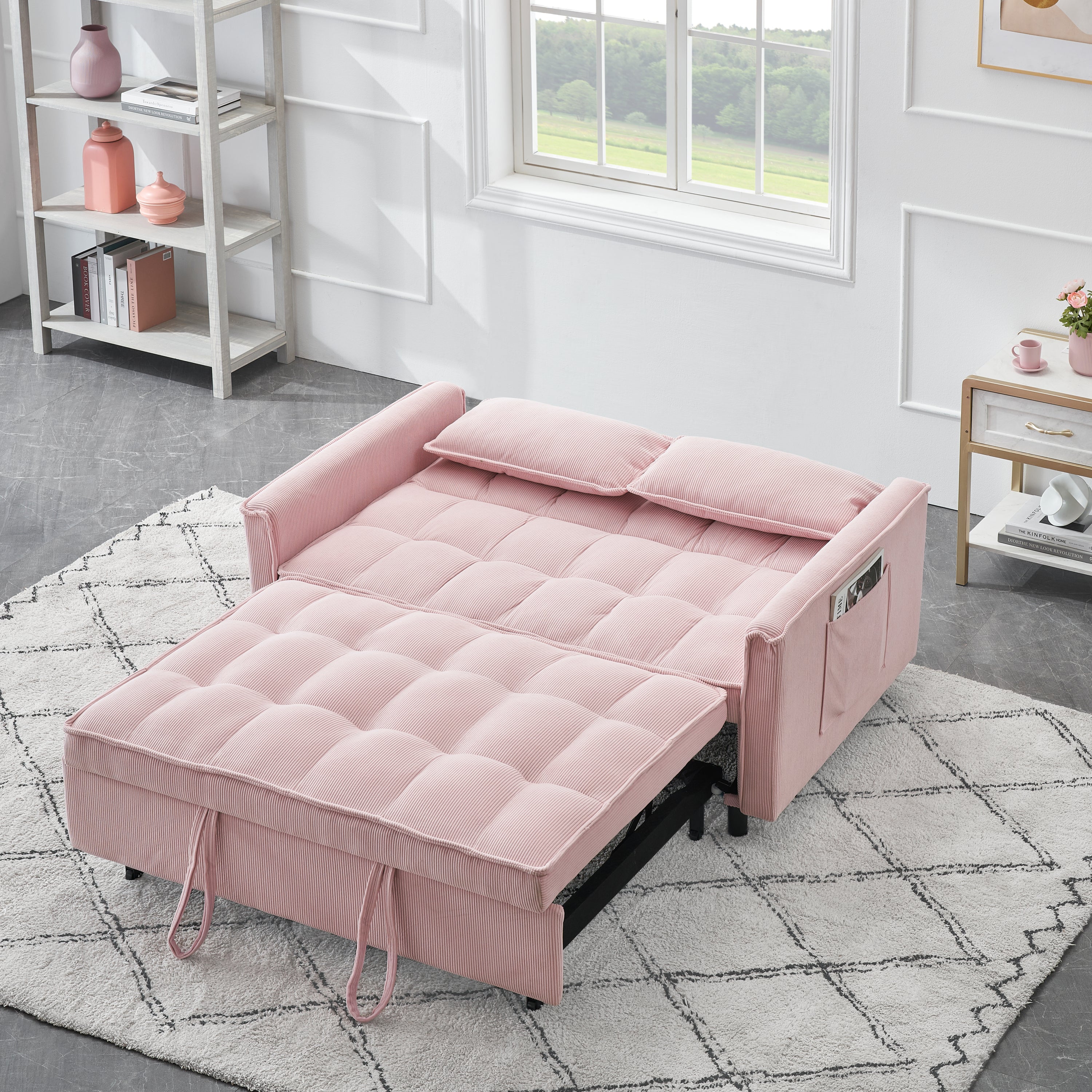 Folding sofa bed with adjustable back access to sofa recliner single bed Adult Modern chair bed ,pink