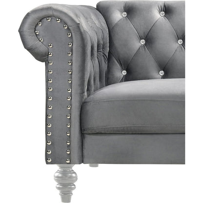 Velvet Fabric Sofa with Rolled Arms in Gray, Elegant Living Room Seating