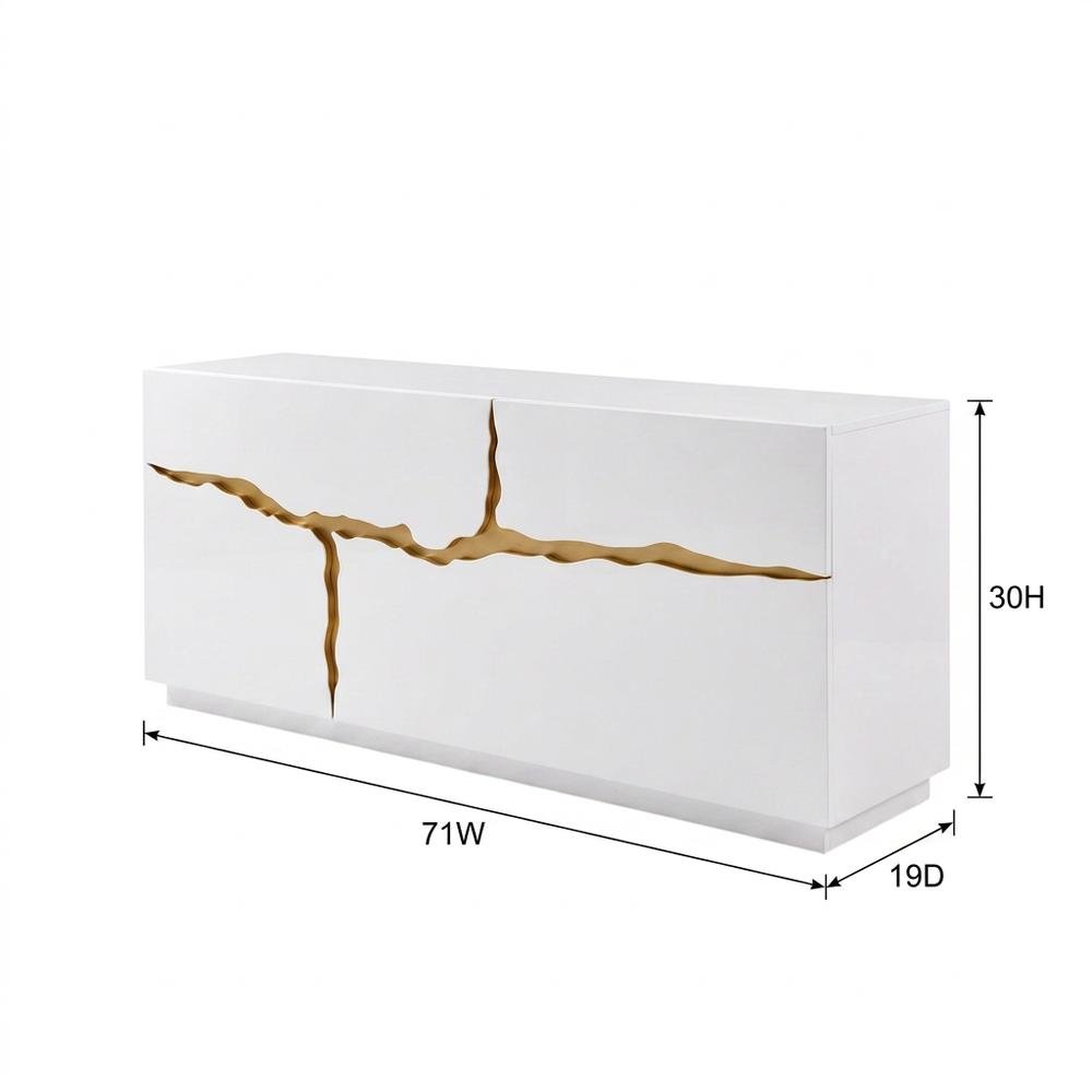 Modern High Gloss MDF Buffet with Gold Accents and Storage Doors for Dining Room