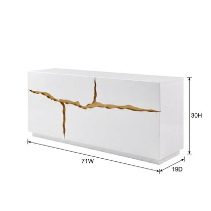 Modern High Gloss MDF Buffet with Gold Accents and Storage Doors for Dining Room
