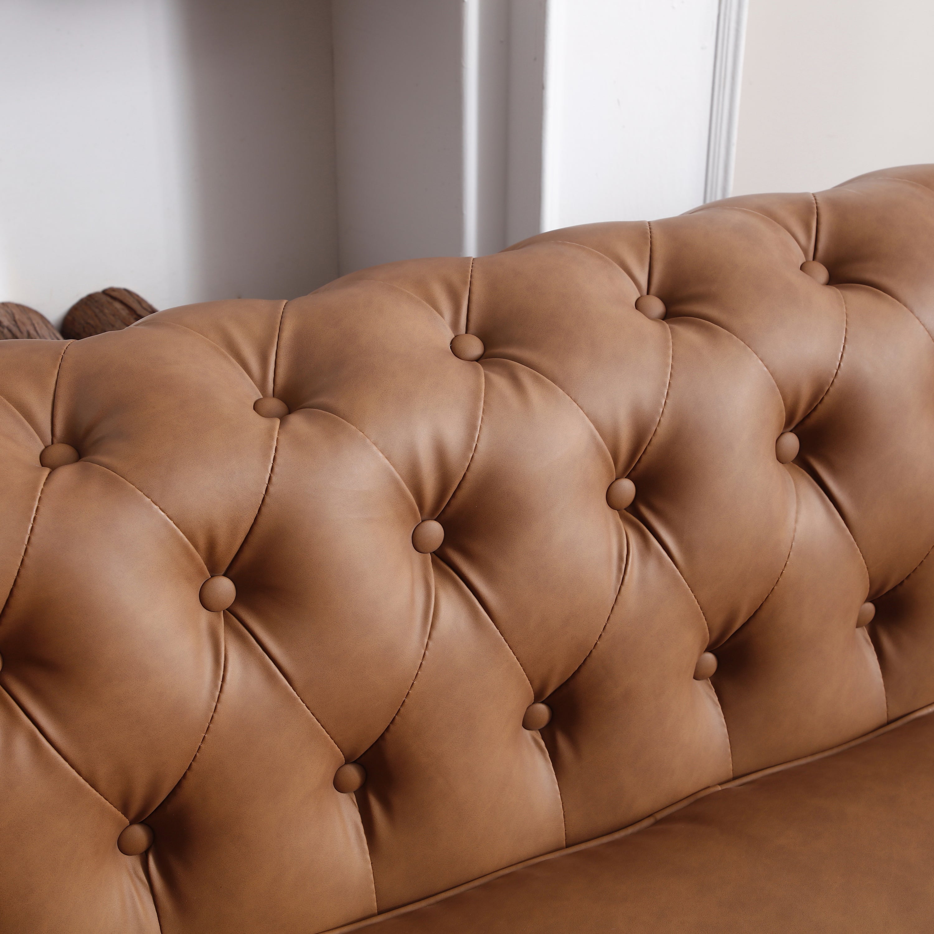 Classic Chesterfield Sofa Brown Faux Leather