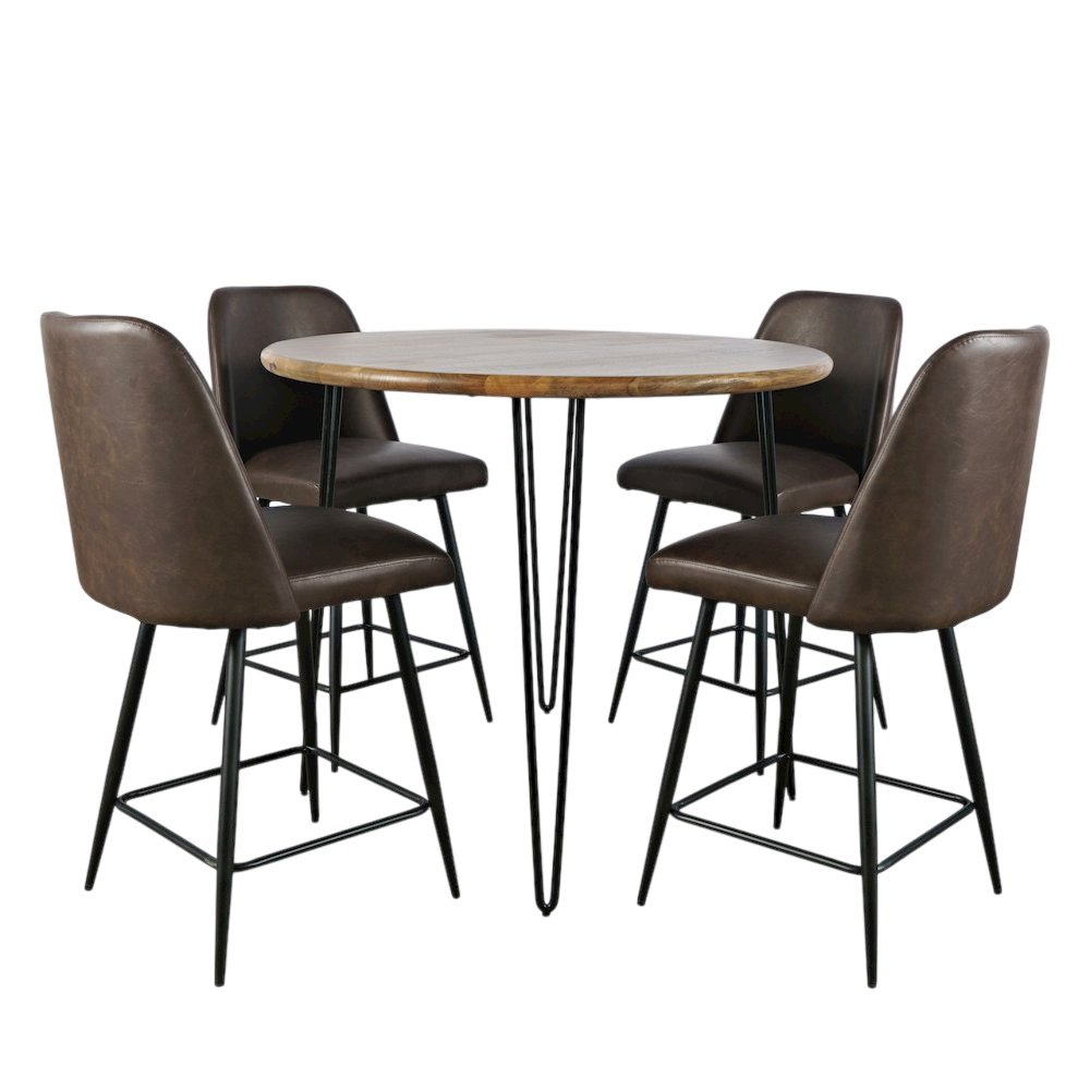 Five Piece Round Modern Solid Wood Counter Height Dining Set
