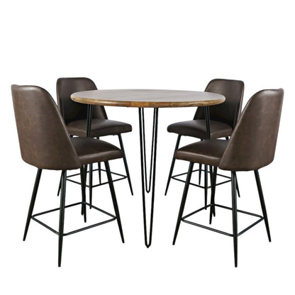 Five Piece Round Modern Solid Wood Counter Height Dining Set