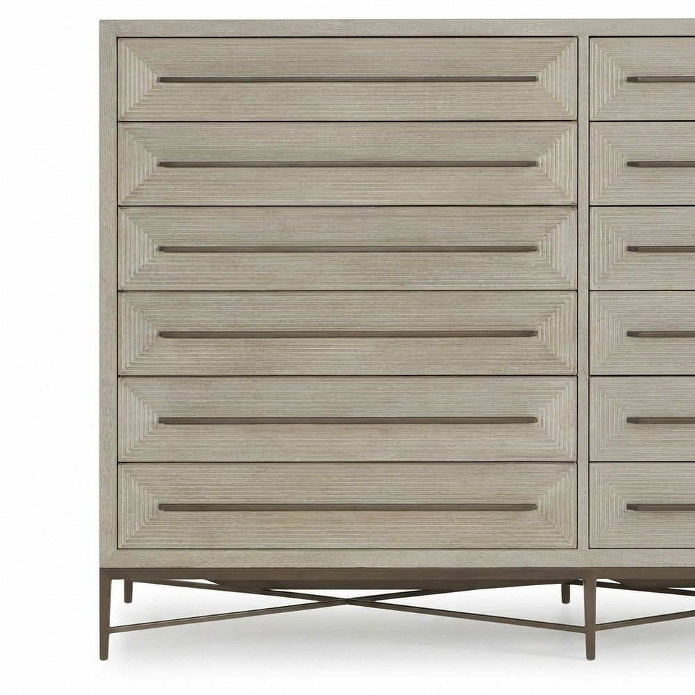 Six-Drawer Tall Filing Cabinet, Veneer and Metal Frame, Beige