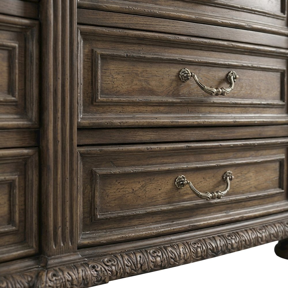 Pecan Veneer Home Office Credenza with Twelve Drawers, Rustic Walnut