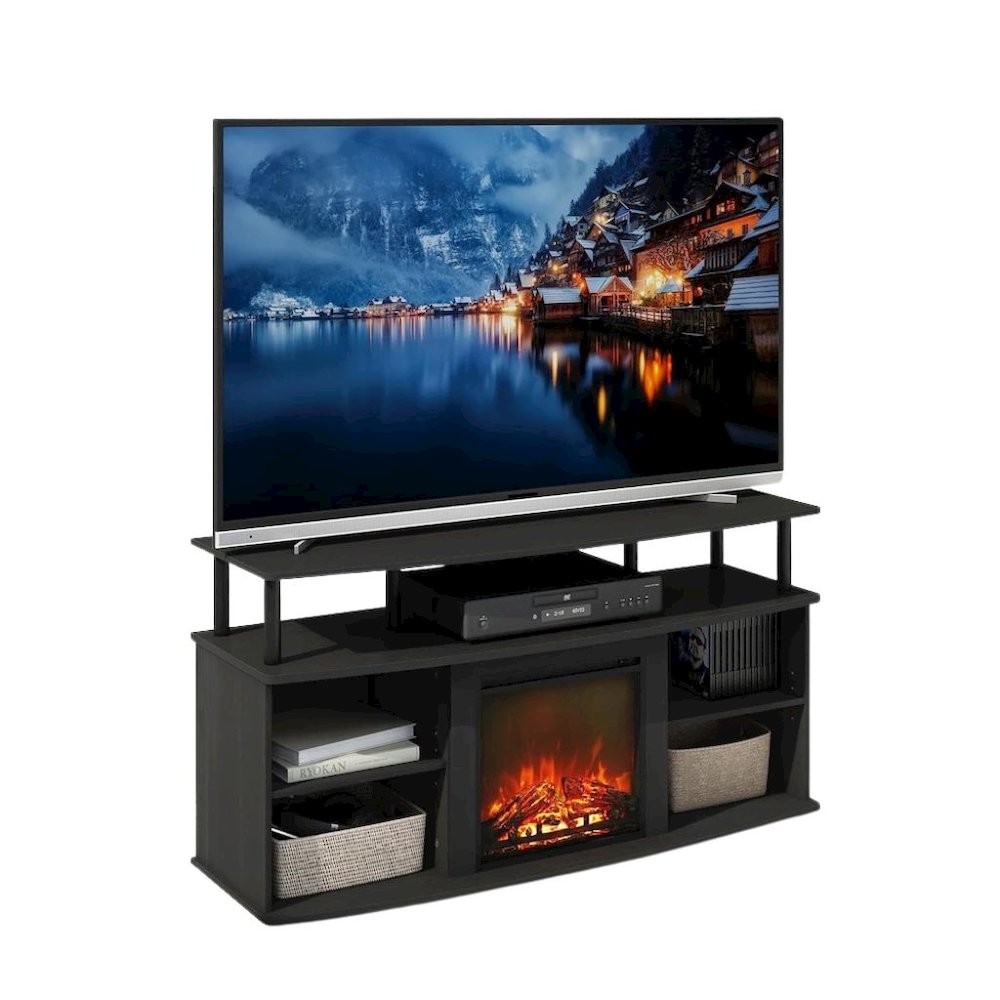 Black Fireplace TV Stand,Four Shelves for 55 Inch Displays and Media Storage