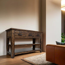 50-Inch Gray Sofa Table with Distressed Industrial Design, Acacia Construction