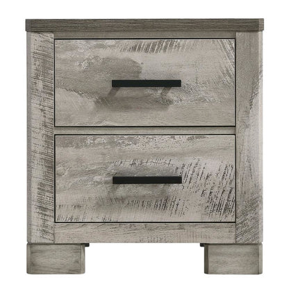 Gray 2-Drawer Wood Nightstand with Metal Handles