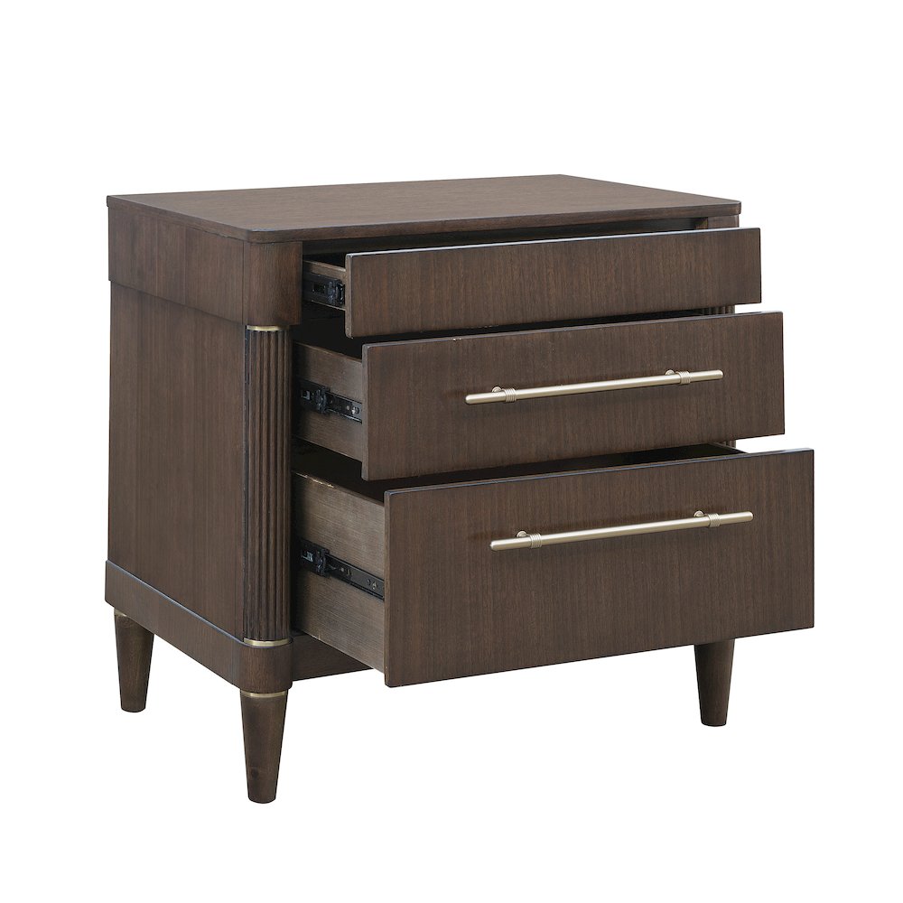 Asher Park 3 Drawer Nightstand, Piano Brown Finish