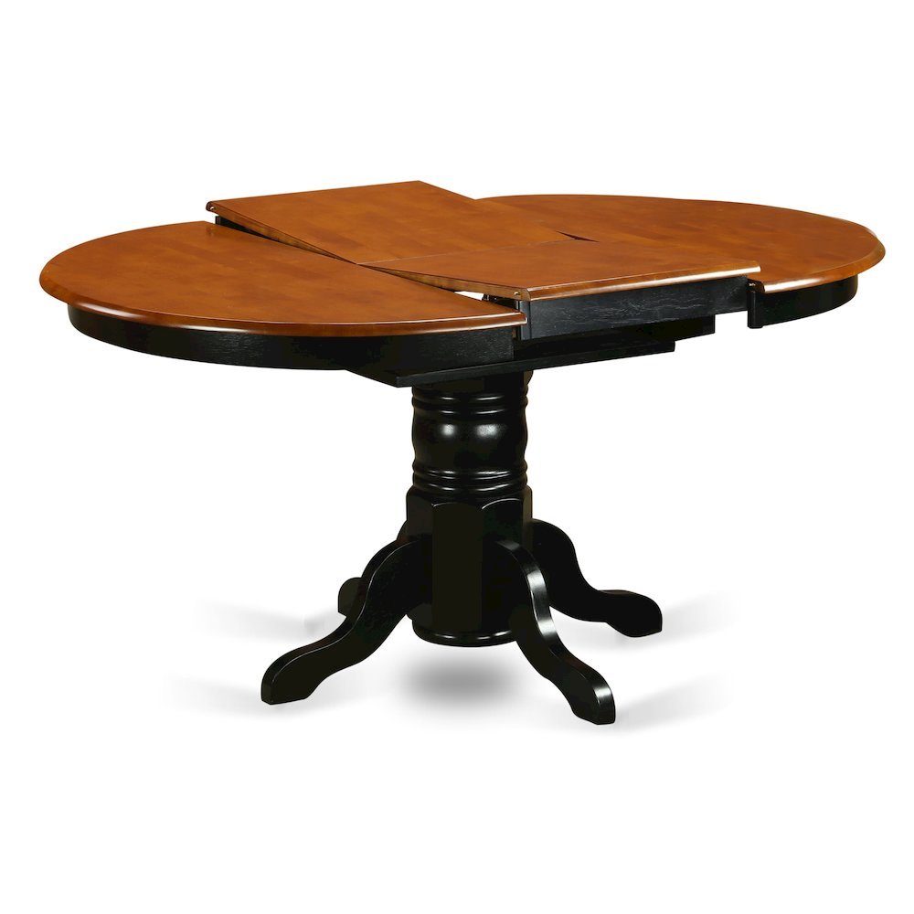 Oval Dining Table, 18in Butterfly Leaf, Black & Cherry Finish, Classic Pedestal