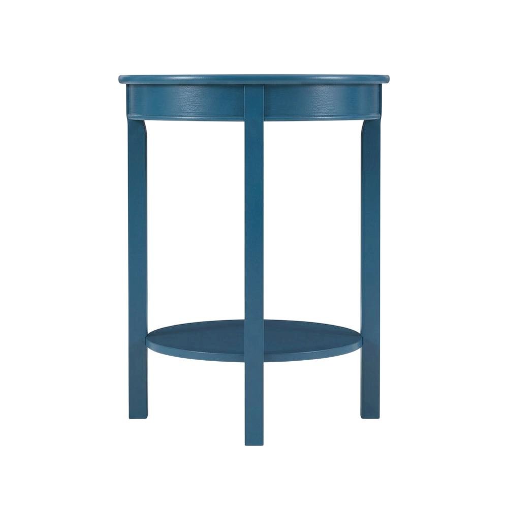 Teal Round Coffee Table with Lower Shelf and Modern Design